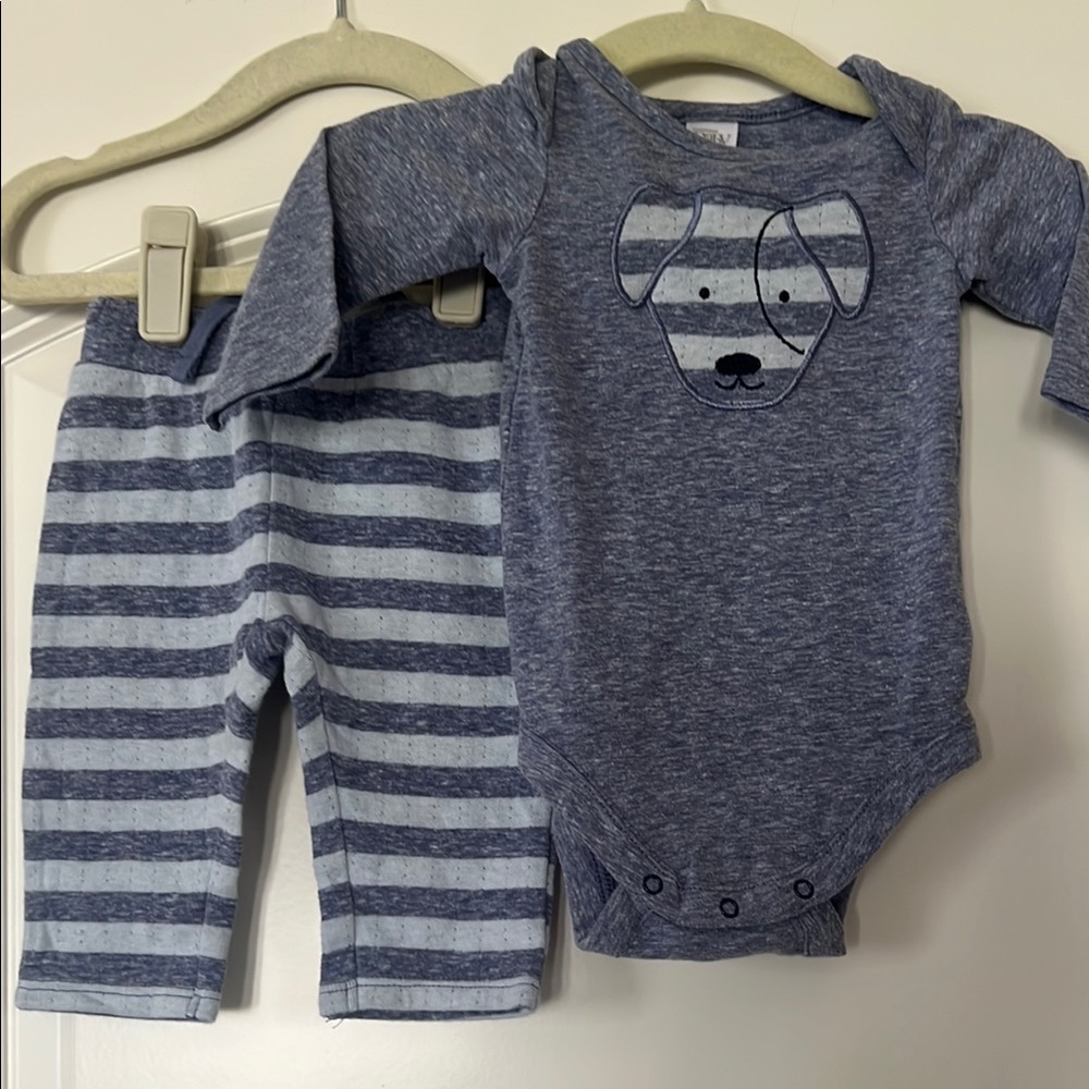 Nordstrom | (NB) Blue Striped Baby Outfit with Dog Design